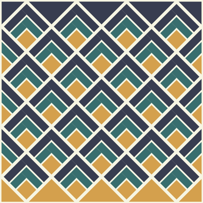 Art Deco design quilt pattern with solid modern fabrics