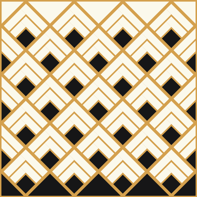 Ivory black and gold modern Art Deco quilt pattern mock-up