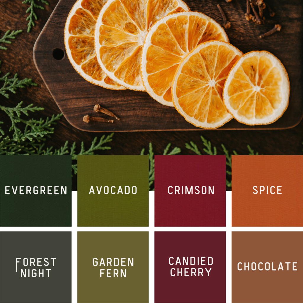 Mulled cider dried oranges holiday color palettes